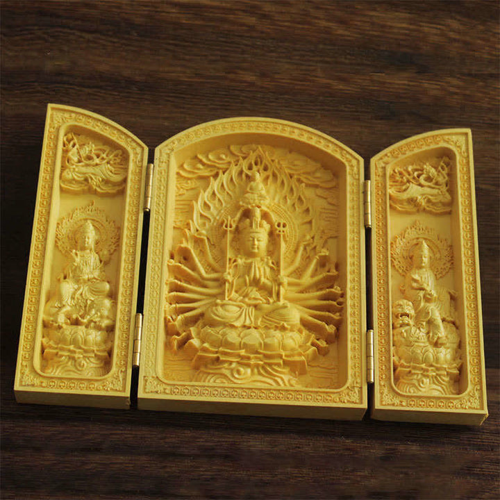 Tausendarmiger Avalokitesvara Kwan Yin Buddha Buchsbaum Reichtum Home Dekoration Altar