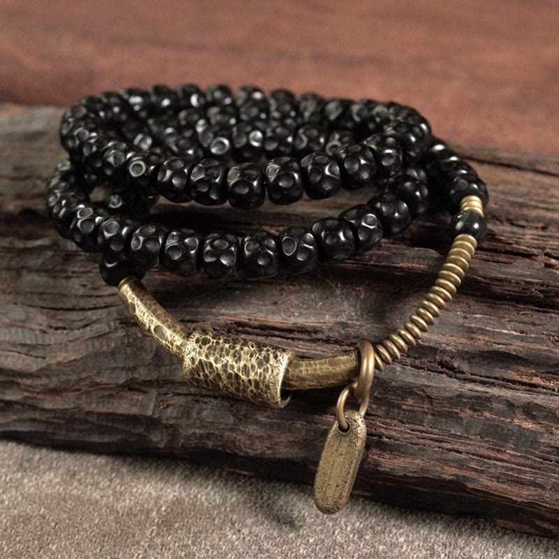 Buddha Stones ​​Retro-Armband aus Kokosnussschale, Messing und Kupfer, dreifach gewickelt - image 2