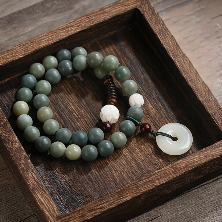 Buddha Stones Cyan Bodhi Seed Lotus Jade Peace Buckle Wisdom Double Wrap Armband - Cyan Bodhi-Samen - image 0