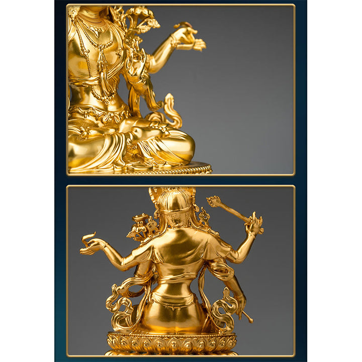 Vierarmige Manjusri Bodhisattva-Goldfigur, Mitgefühl, Gelassenheit, Kupferstatue, Heimdekoration - image 5