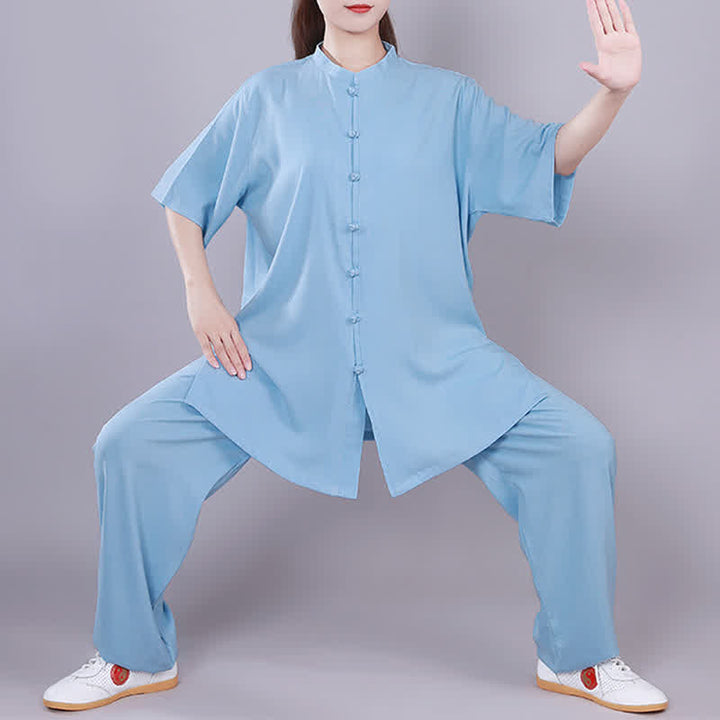 Tai Chi Qigong Meditation Gebet Spirituelle Zen Praxis Unisex Baumwoll-Leinen-Kleidungsset - Blau - Kurzarm - US14， UK/AU18，EU46 (3XL)  - image 13
