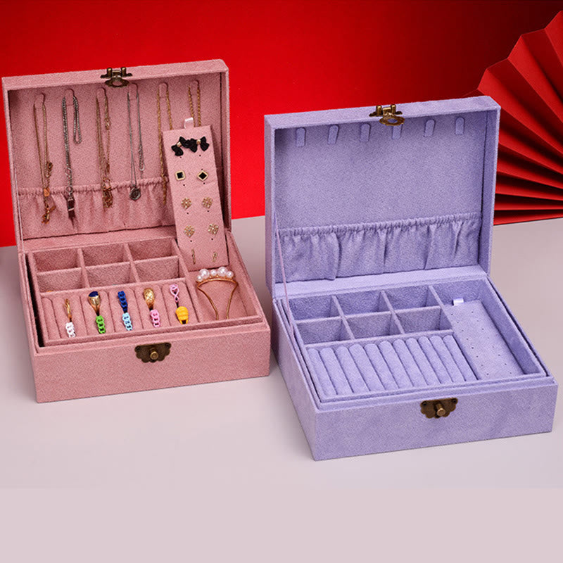 Buddha Stones, schlichtes Design, Schmuckkästchen, Organizer, zweilagige Schmuck-Aufbewahrungsbox, Flanell-Box mit Schloss - image 18