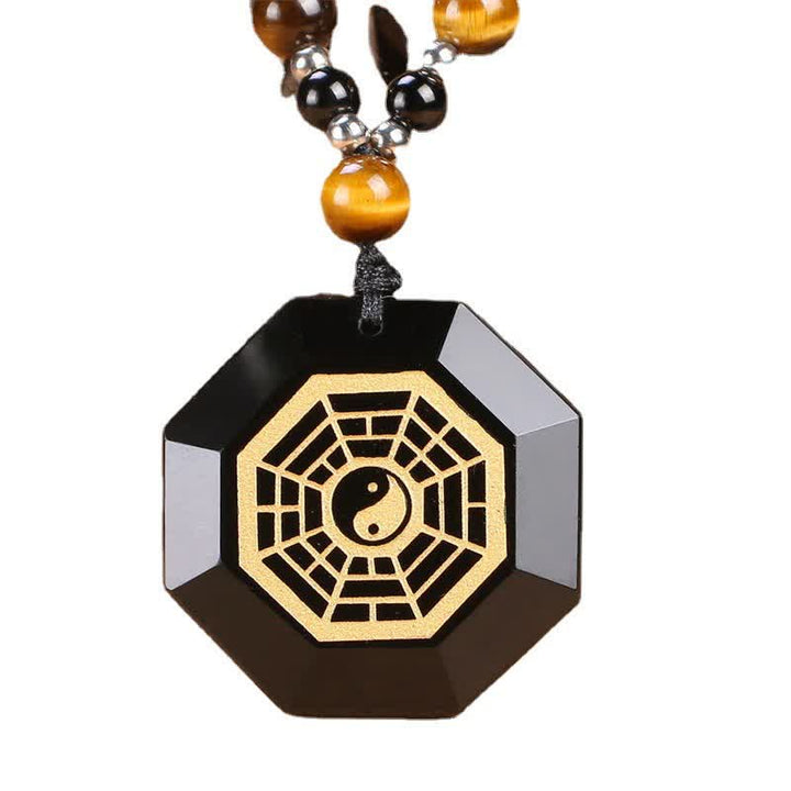 Bagua Yin Yang schwarzer Obsidian Reinigung Perlen Halskette Anhänger - image 8