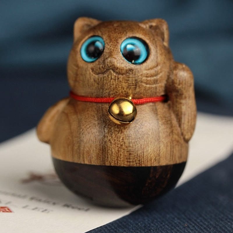 Buddha Stones Mini Glückskatze Kätzchen Phoebe Zhennan Segensdekoration aus Holz - image 10