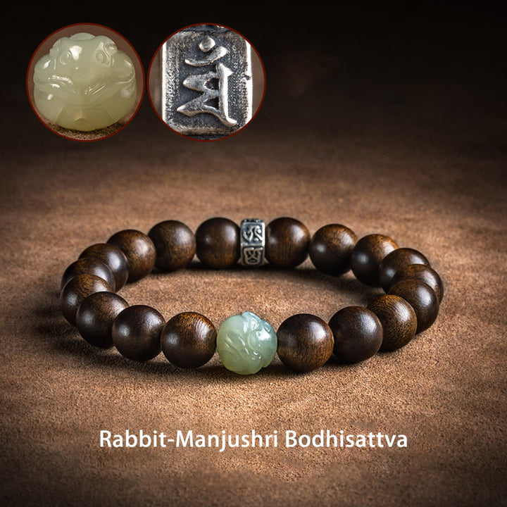 Armband mit Buddha Stonesn, chinesischem Sternzeichen, Natal-Buddha, Kalimantan-Adlerholz-Jade, 925er-Sterlingsilber