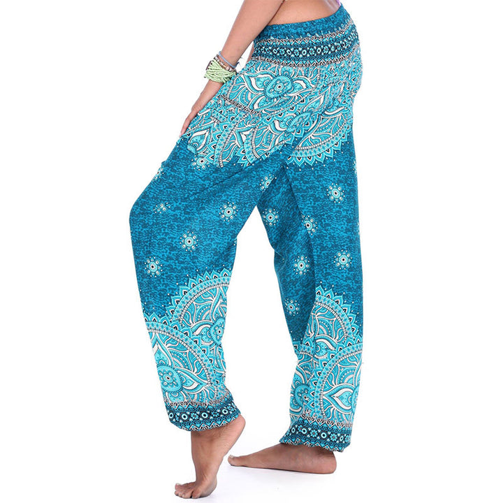 Buddha Stones Boho Lockere Haremshose mit geometrischem Elefantenmuster für Damen, Yogahose