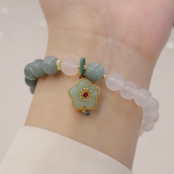 Buddha Stones Weiß Achat-Jade-Lotusblumen-Friedensschnallen-Schutzarmband - image 6