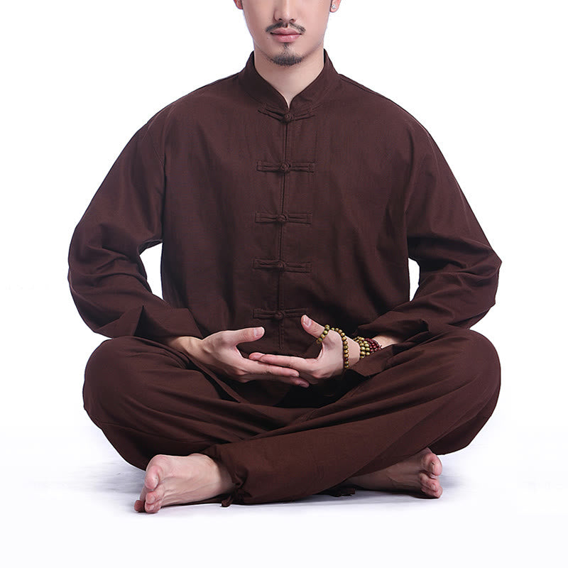 Buddha Stones, chinesischer Frosch, Knopf-Design, Meditation, Gebet, Baumwolle, Leinen, spirituell, Zen, Praxis, Yoga, Kleidung, Herren-Set - Braun (Langarm) - US/ UK/AU44，EU54 (3XL) - image 13