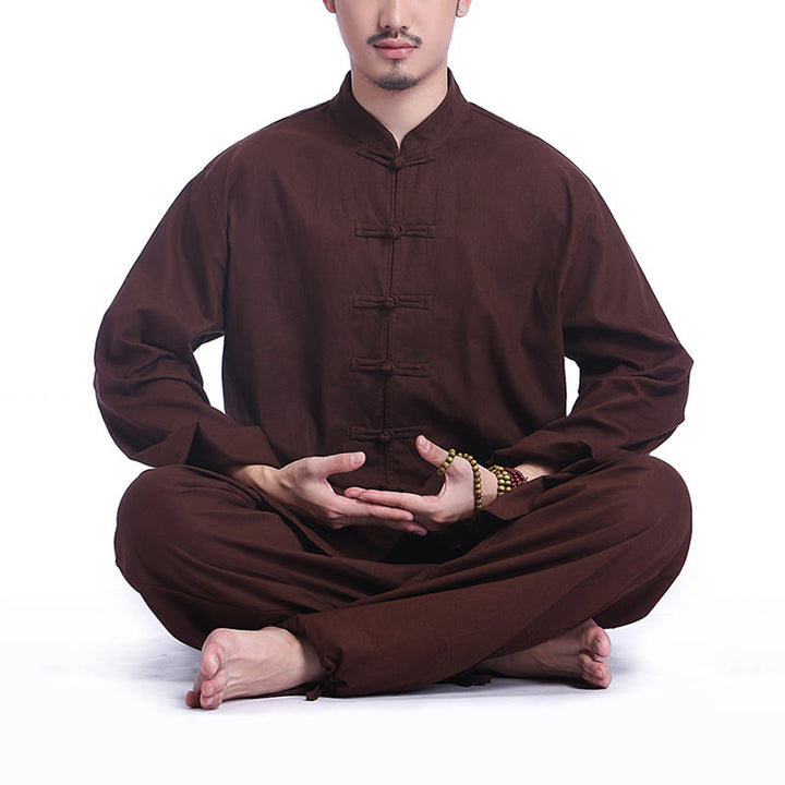 Buddha Stones, chinesischer Frosch, Knopf-Design, Meditation, Gebet, Baumwolle, Leinen, spirituell, Zen, Praxis, Yoga, Kleidung, Herren-Set - Braun (Langarm) - US/UK/AU44, EU54 (3XL) - image 13