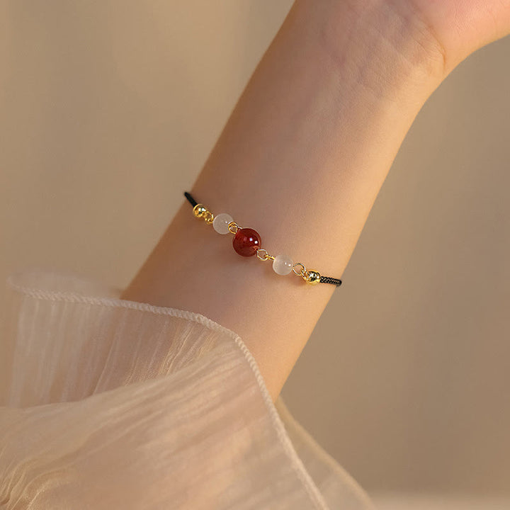 Buddha Stones Rotes Achat-Katzenaugen-Armband mit geflochtener Schnur - Roter Achat und schwarze Schnur (Armbandgröße 15 + 5 cm) - image 6