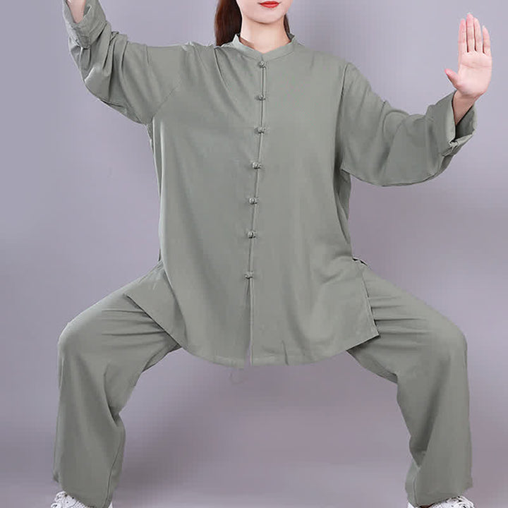 Tai Chi Qigong Meditation Gebet Spirituelle Zen Praxis Unisex Baumwoll-Leinen-Kleidungsset - Grün - Langarm - US14， UK/AU18，EU46 (3XL)  - image 19