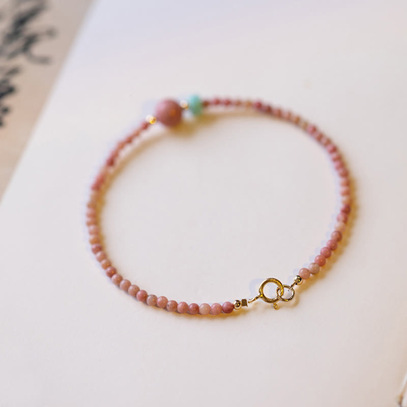 Buddha Stones Armband aus 14-karätig vergoldetem, natürlichem Rhodonit mit Liebesenergie - image 9