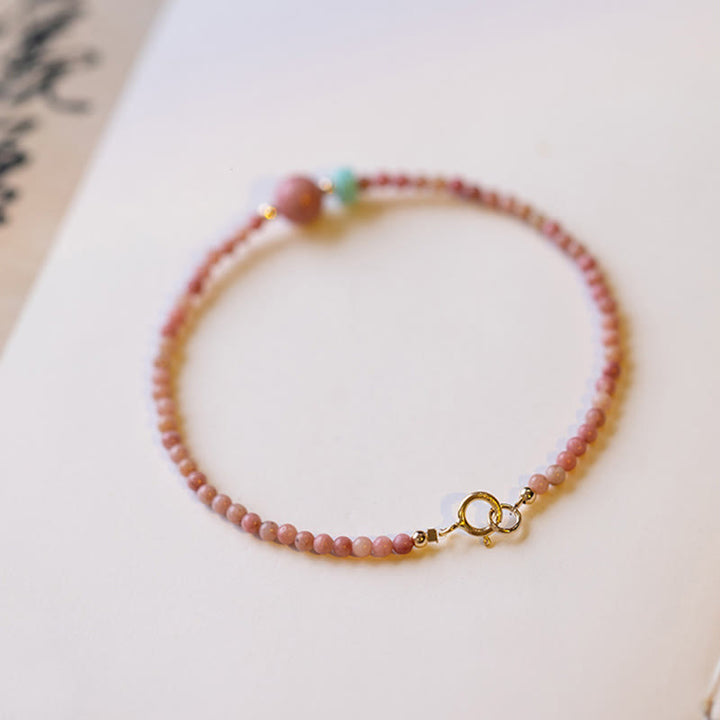 Buddha Stones Armband aus 14-karätig vergoldetem, natürlichem Rhodonit mit Liebesenergie - image 9