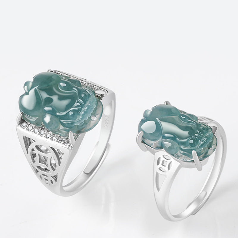 Buddha Stones 925 Sterling Silber Fengshui Reichtum Wohlstand Jade PiXiu Glücksring - image 1
