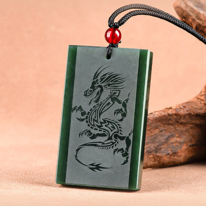 Buddha Stones Hetian Cyan Jade Dragon Gravierter Erfolgs-Halskettenanhänger - image 3