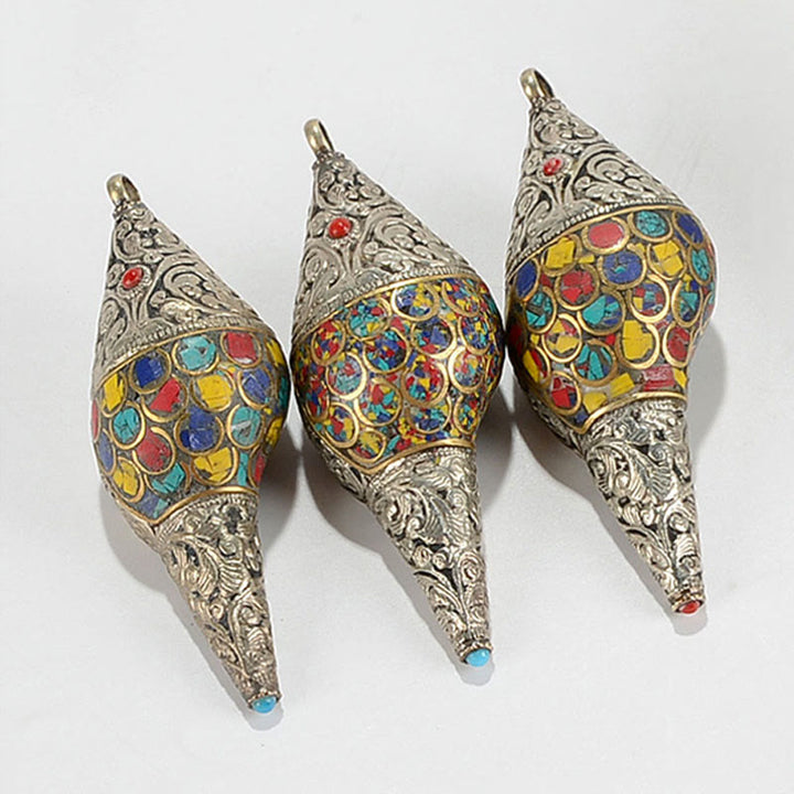 Tibetische handgefertigte natürliche Shankha bunte Muschelschale, Reichtum, Heimdekoration - image 5