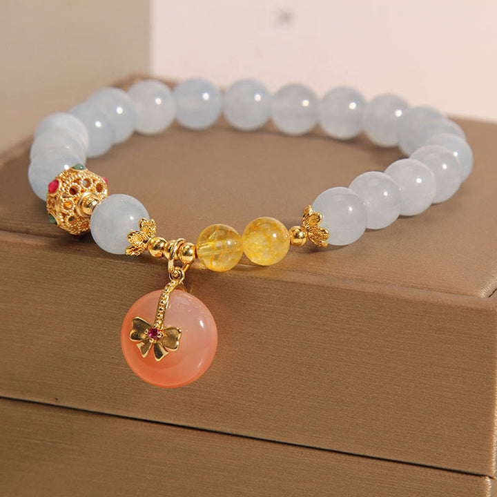 Buddha Stones Natürliches Aquamarin-Yanyuan-Achat-Friedensschnallen-Citrin-Heilarmband