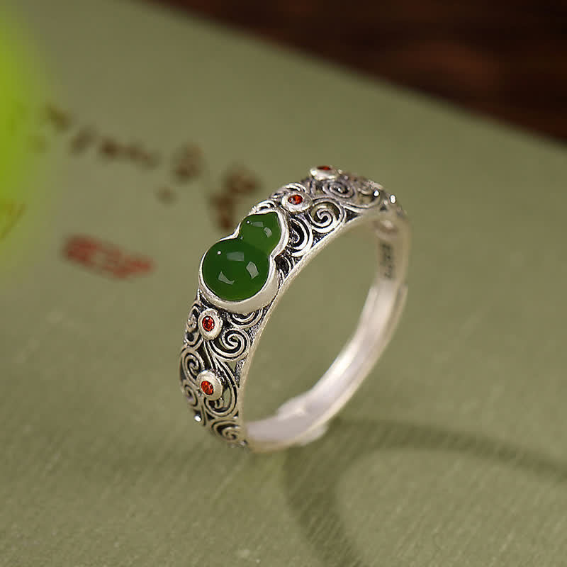 Ring aus 925er-Sterlingsilber, roter Achat, Cyan-Jade-Kürbis, glückverheißender Segen - Cyan Jade (Erfolg♥Heilung) - image 5