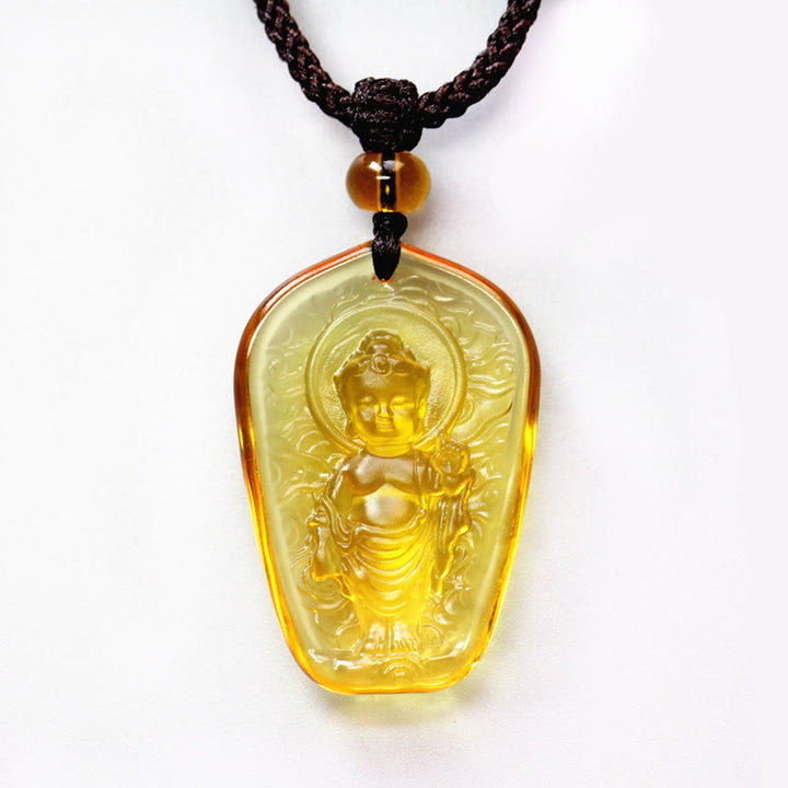 Buddha Stones, tibetischer Buddha-Liuli-Kristall, Serenity-Halsketten-Anhänger - Gelber Buddha - image 4