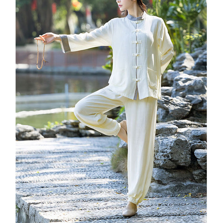 Buddha-Steine, Frosch-Knopf, Meditation, Gebet, spirituelle Zen-Praxis, Tai Chi, Uniform, Kleidung, Damen-Set