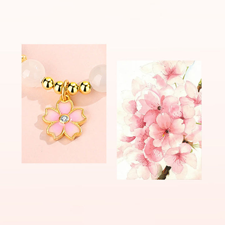 Buddha Stones 925 Sterling Silber Hetian Weiß Jade Kirschblüten-Schutzarmband - image 7