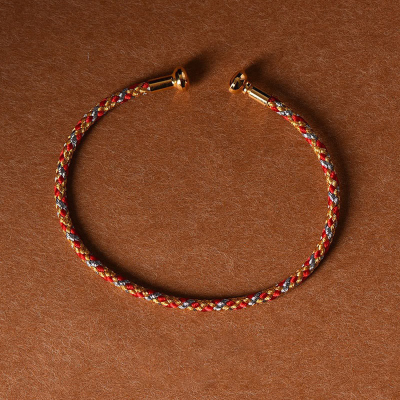 Buddha Stones, schlichtes Design, handgefertigtes Glücksgeflecht-Manschettenarmband - Rot, Orange, Grau - image 20