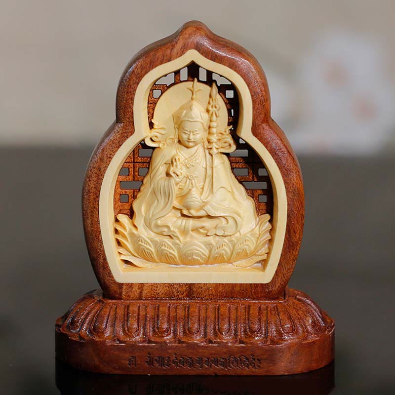 Guru Rinpoche Buddha Padmasambhavan Serenity Holz gravierte Statue Figur Dekoration - 7 x 7,5 cm - image 0
