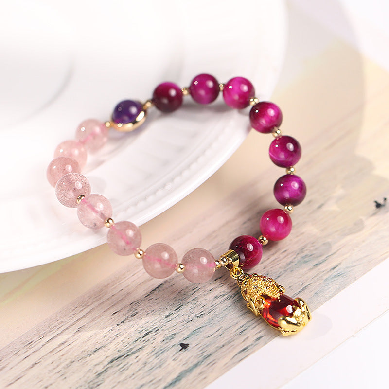 Buddha Stones Natürliches Erdbeerquarz Pixiu Love Armband