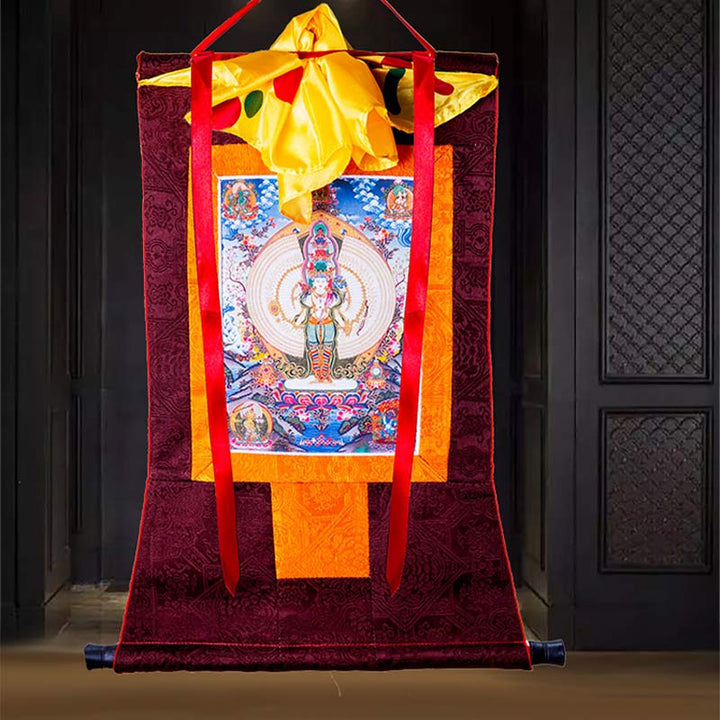 Buddha Stones, tibetische tausendhändige Avalokitesvara-Thangka-Segensdekoration mit Rahmen