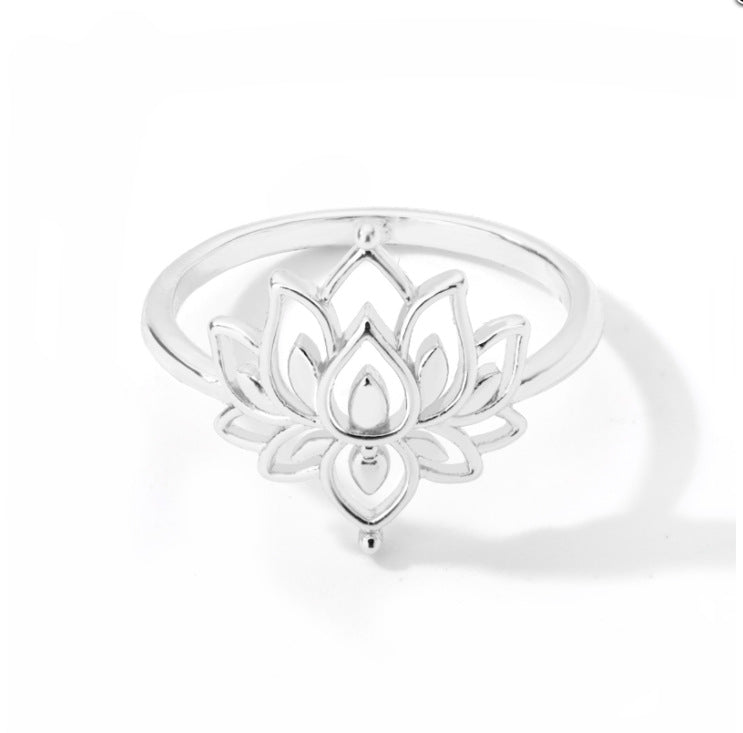 Buddha Stones Lotus Titan Stahl Erleuchtung Halskette Anhänger Ring