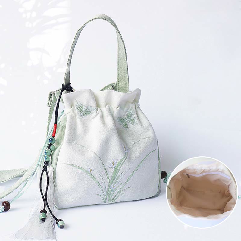 Buddha Stones Handgefertigte bestickte Blumen Canvas Tote Schultertasche Handtasche - image 1