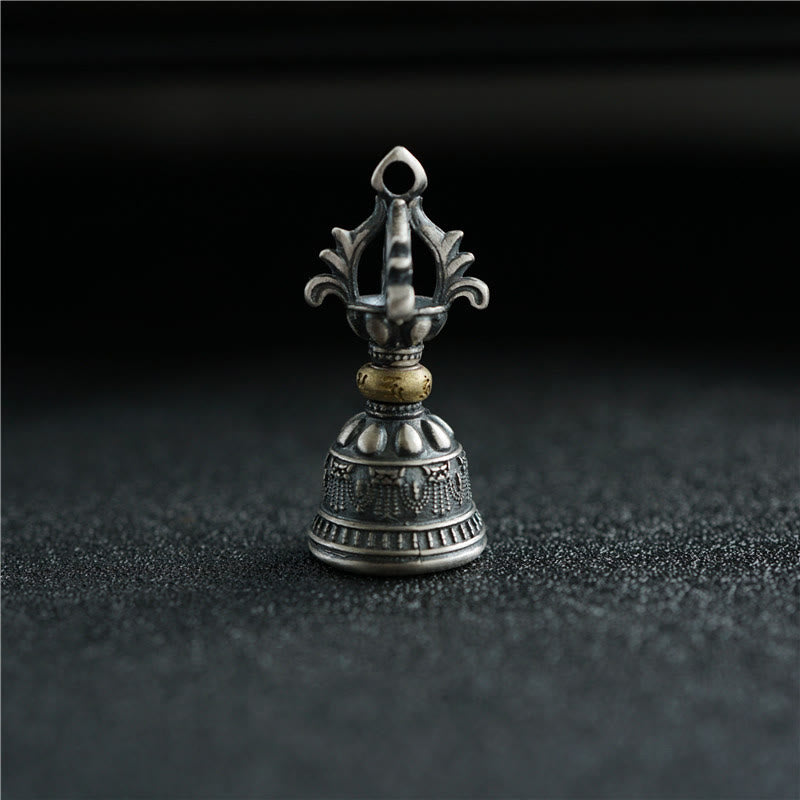 Buddha Stones, Tibet, 925er Sterlingsilber, Om Mani Padme Hum, Dorje-Glocke, Vajra, gravierter Erleuchtungsanhänger, Hängedekoration - image 1