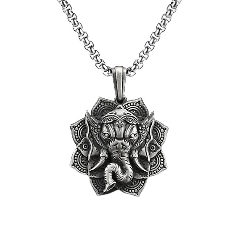 Buddha Stones reines Zinn Ganesh Ganpati Elefant Schutz Amulett Halskette Anhänger - Ganesh Anhänger & Gemeinsame Kette - image 4