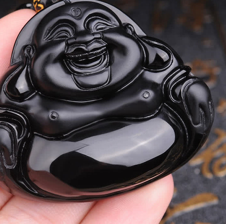 Halskette mit Anhänger „Lachender Buddha“ aus schwarzem Obsidian von Buddha Stones - image 4
