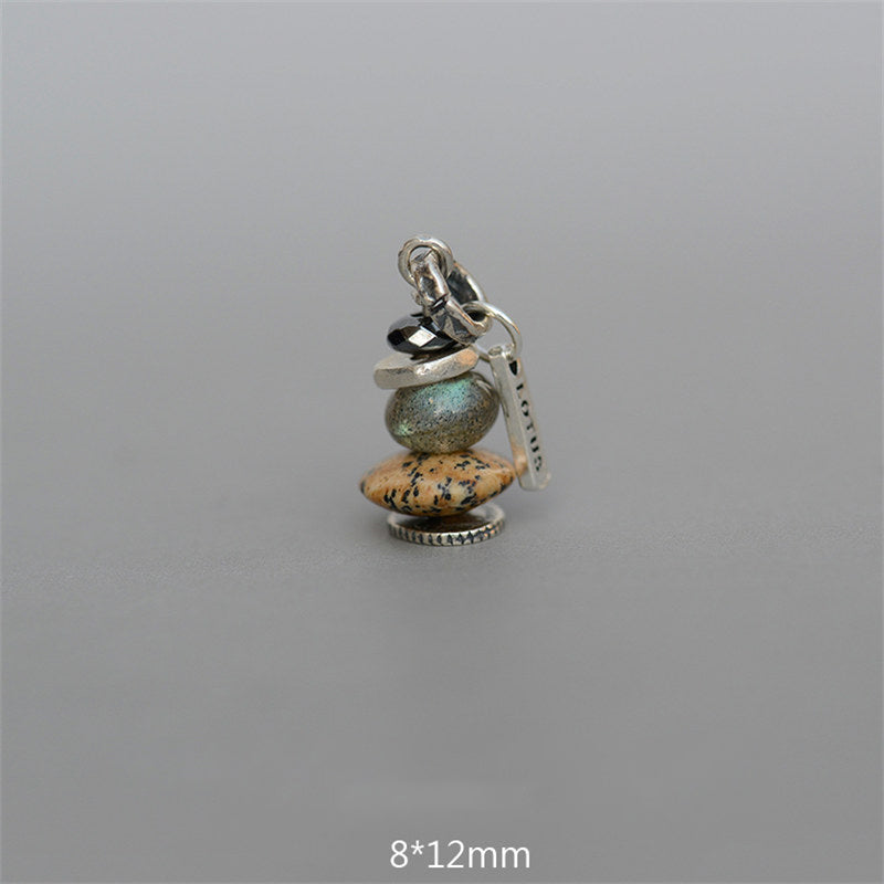 Buddha Stones Zen Cairn Labradorit Verschiedene Kristalle Calm Anhänger Halskette - Hämatit & Labradorit & Landschaftsstein Anhänger 8*12mm - image 13