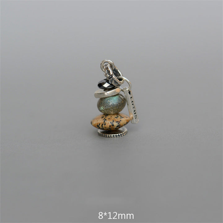Buddha Stones Zen Cairn Labradorit Verschiedene Kristalle Calm Anhänger Halskette - Hämatit & Labradorit & Landschaftsstein Anhänger 8*12mm - image 13
