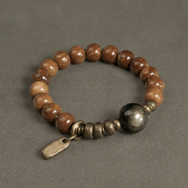 Buddha Stones, Kuka-Samen, Tigerauge, Goldglanz, Obsidian, Messing, Kupfer – Armband für Reichtum und Glück - Kuka Seed&Gold Sheen Obsidian - 17–17,5 cm - image 6