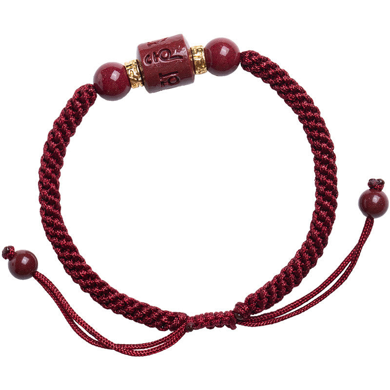 Buddha Stones Tibet Zinnober Om Mani Padme Hum geflochtenes Armband mit Gravur „Segen“.