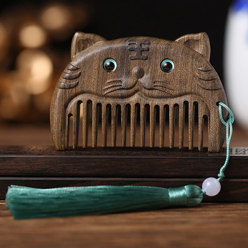 Tragbarer Mini-Kamm mit chinesischem Sternzeichen, grünem Sandelholz, Frieden - Chacate Preto Wood - Tiger - image 7