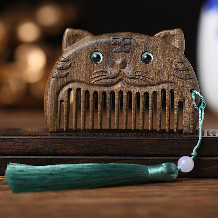 Tragbarer Mini-Kamm mit chinesischem Sternzeichen, grünem Sandelholz, Frieden - Chacate Preto Wood - Tiger - image 7