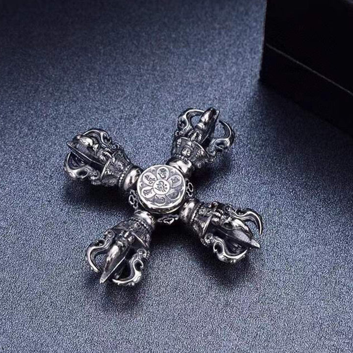 Buddha Stones Tibetischer Anhänger aus 925er Sterlingsilber mit graviertem Doppel-Dorje-Vajra – Symbol spiritueller Kraft - image 6