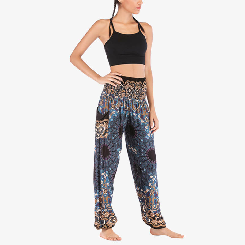 Buddha Stones lockere Haremshose mit geometrischem Mandala-Muster und hoher Taille für Damen, Yogahose