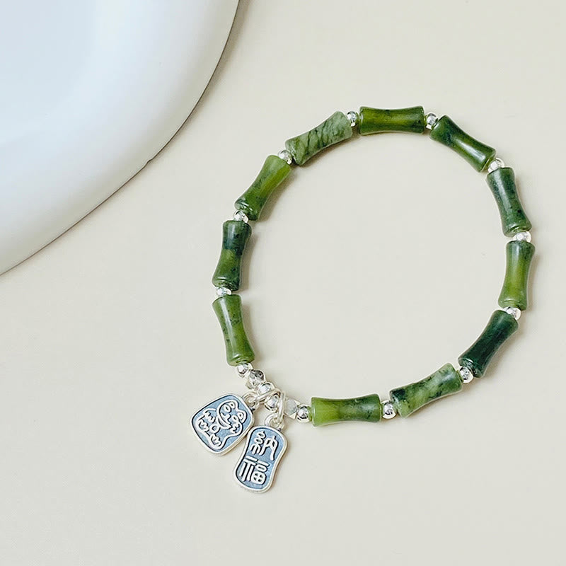 Buddha Stones Armband aus 925er-Sterlingsilber, Bambus-Jade, Glückskatze, Fu-Charakter, Glücksfülle - image 7