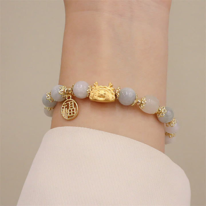 Buddha Stones, Jahr des Drachen, roter Achat, Erdbeerquarz, schwarzer Obsidian, Jade, Granat, Perle, Zinnober, Knödel, Drache, Glück, Fu, Charakter-Armband - image 22