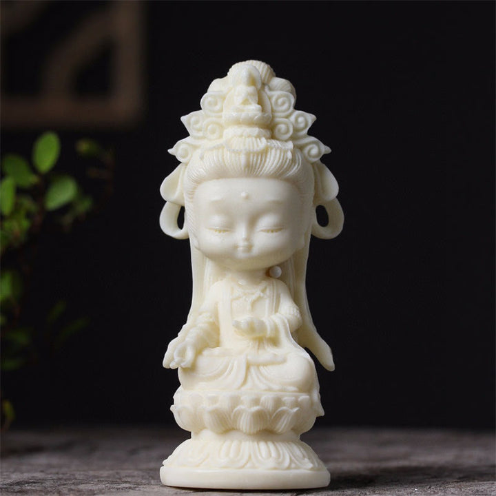 Buddha Stones Mini Elfenbeinfrucht Kwan Yin Avalokitesvara Lotus Reichtum Schreibtischdekoration