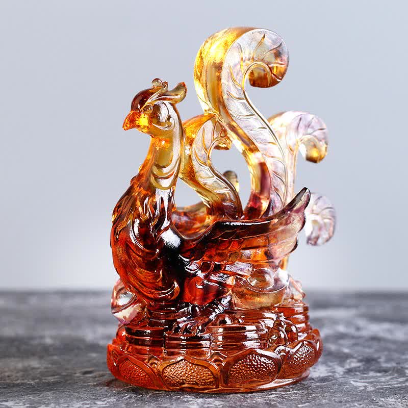 Buddha Stones, Feng Shui, vier Symbole, azurblauer Drache, handgefertigt, Liuli-Kristall, Kunststück, Dekoration für Zuhause und Büro - Zinnoberroter Vogel - image 9