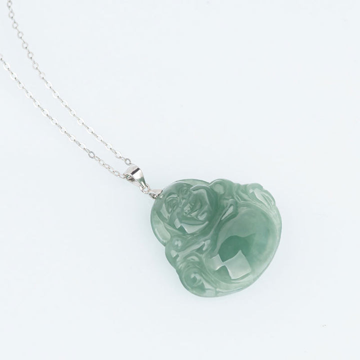 Buddha Stones 925 Sterling Silber Lachender Buddha Jade Schutz Ruhe Halskette Kettenanhänger - image 6