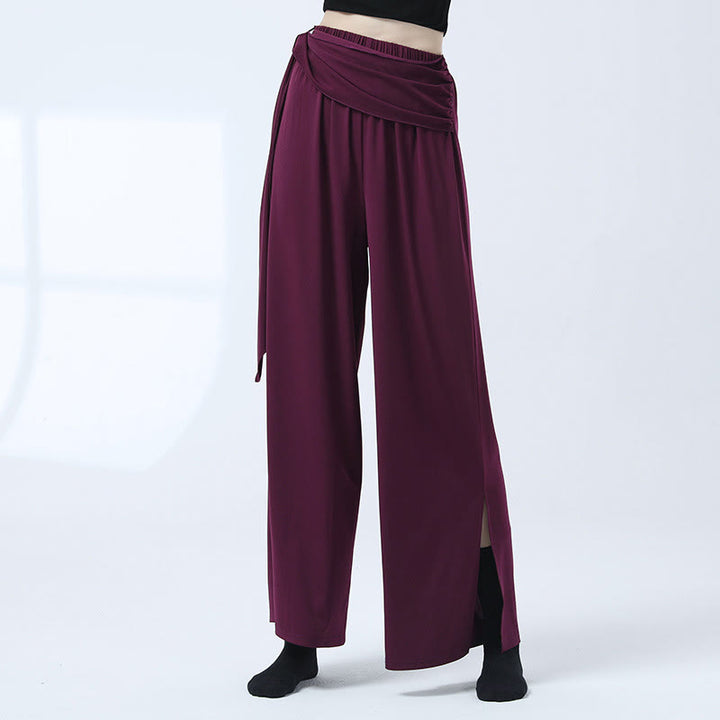 Buddha Stones Retro Lockere Hose mit weitem Bein Lässige Tanzhose für Damen