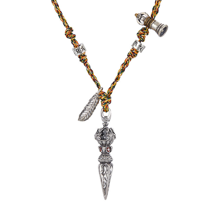 Tibetische handgemachte 925 Sterling Silber Dorje Vajra Om Mani Padme Hum Feder Stärke Halskette Anhänger - image 9