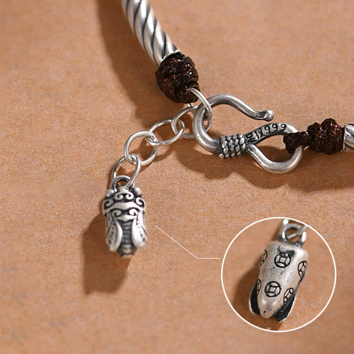 999 Sterling Silber Bambusmuster Zikade Glück Reichtum Armband - image 4